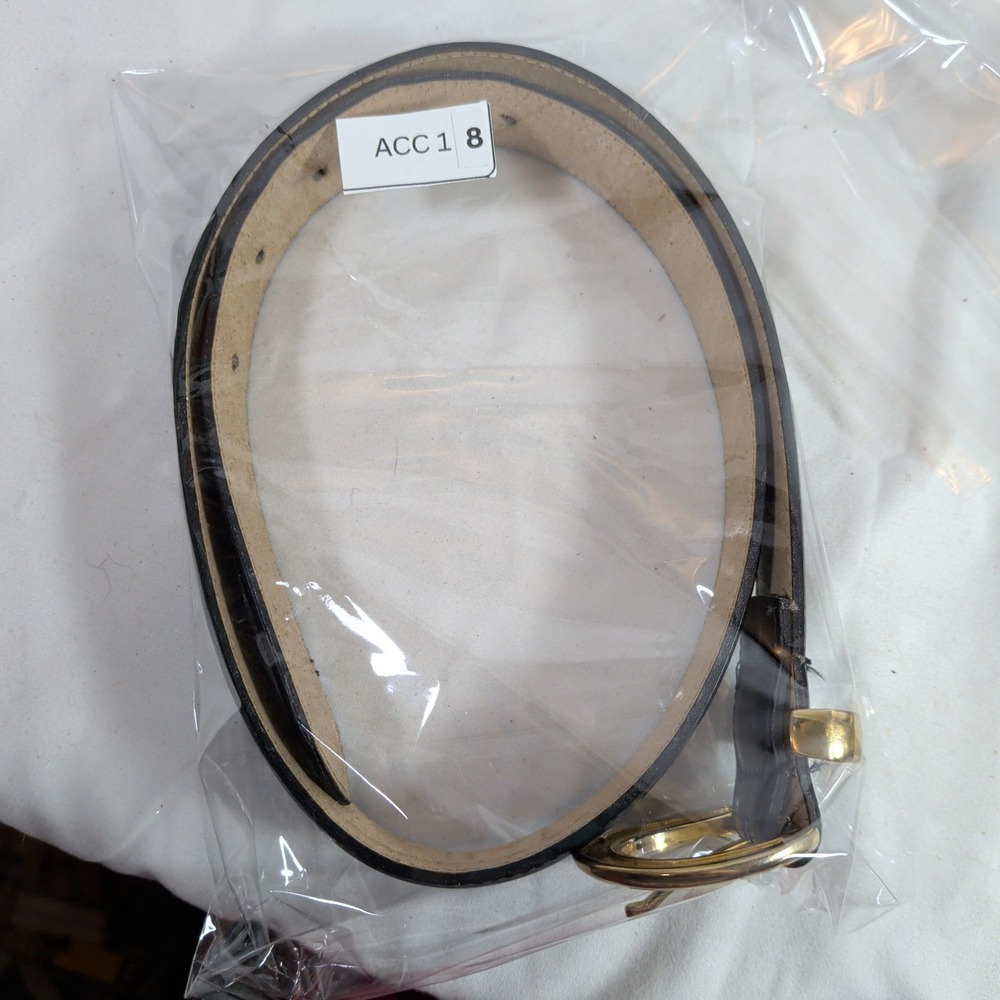 Talbots Black Leather Belt; Gold Tone Buckle Made in Spain Size S